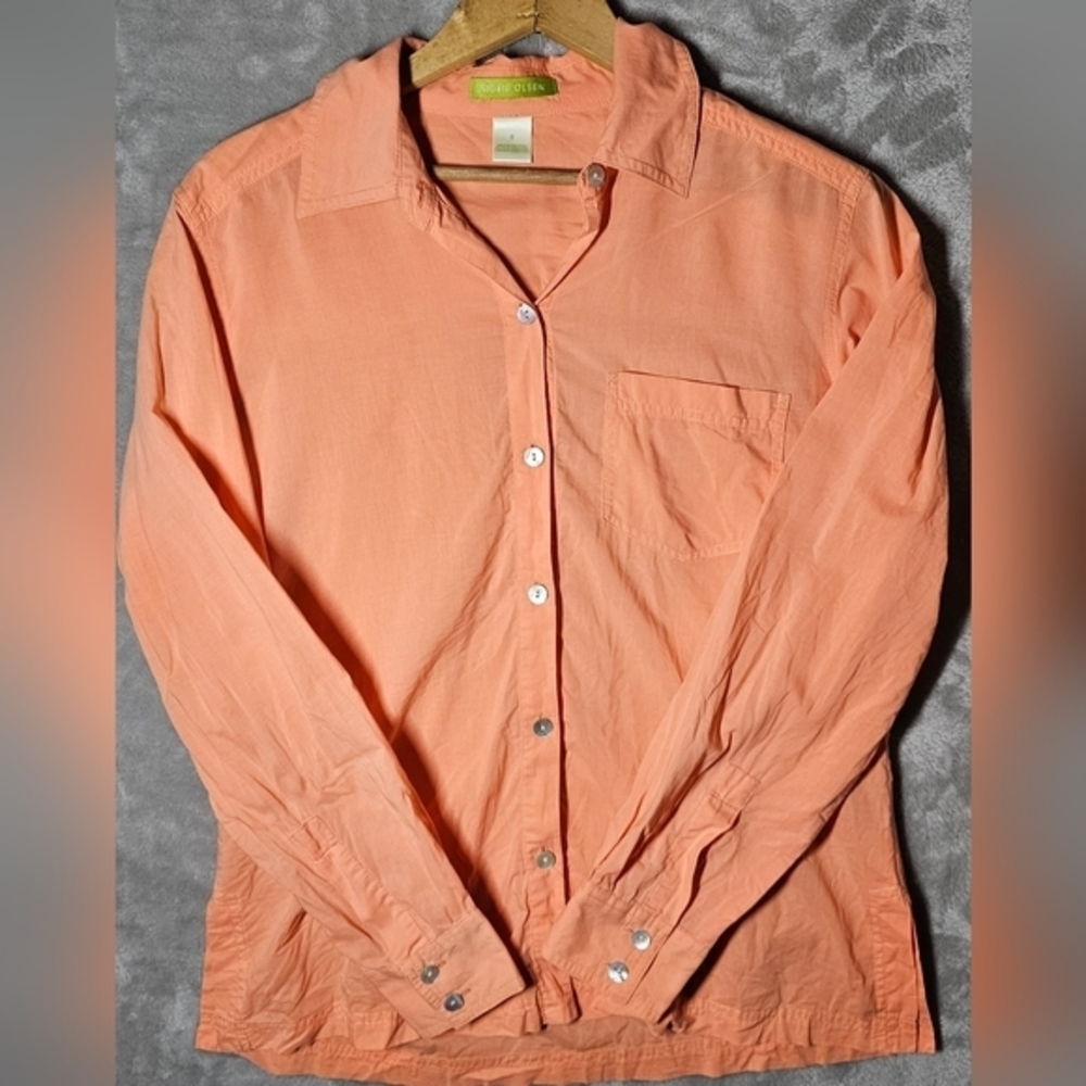 Sigrid Olsen Women's Collared Button Up Shirt Lightweight‎ Peach Orange Small